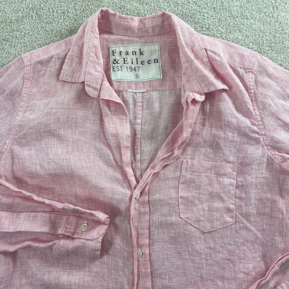 Frank & Eileen Barry Button Down Women Small Pink Linen Long Sleeve Shirt